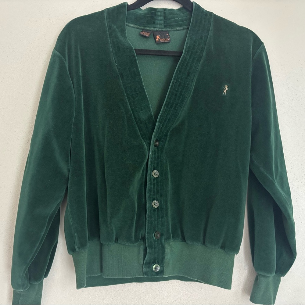 Green Velvet button down Cardigan Bronzini size Medium vintage cardigan